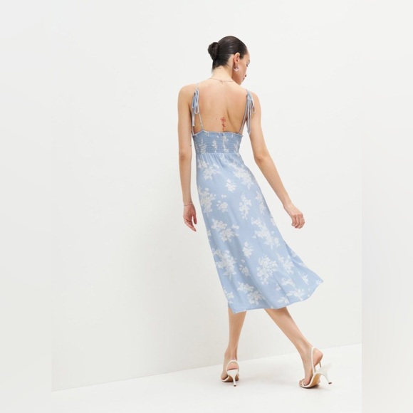 NWT Reformation Talita Dress in Bijou Blue White Floral Midi Tie Straps - Picture 2 of 5